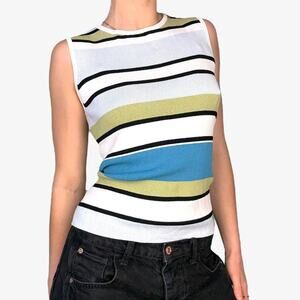 90s striped minimal high neck fitted tank sweater sleeveless top striped